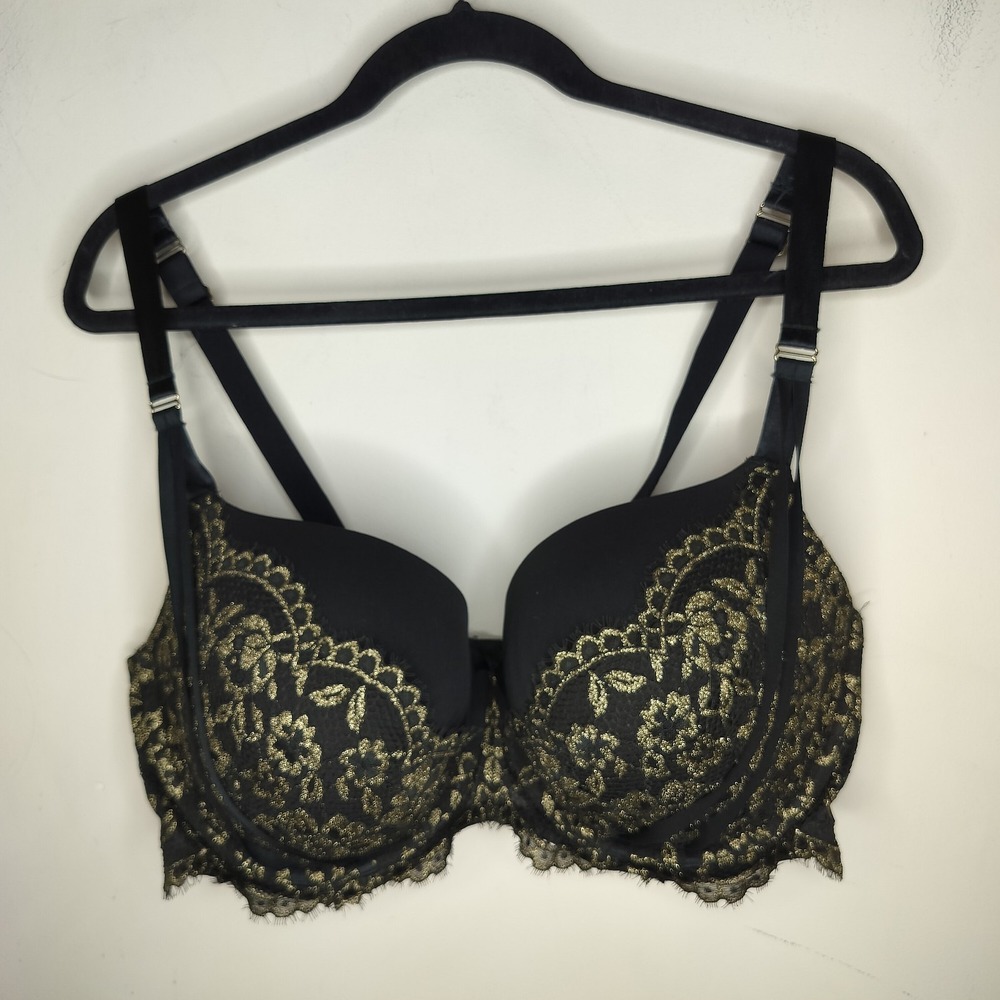 Cacique Underwire Push Up Bra Floral Black Gold Lace